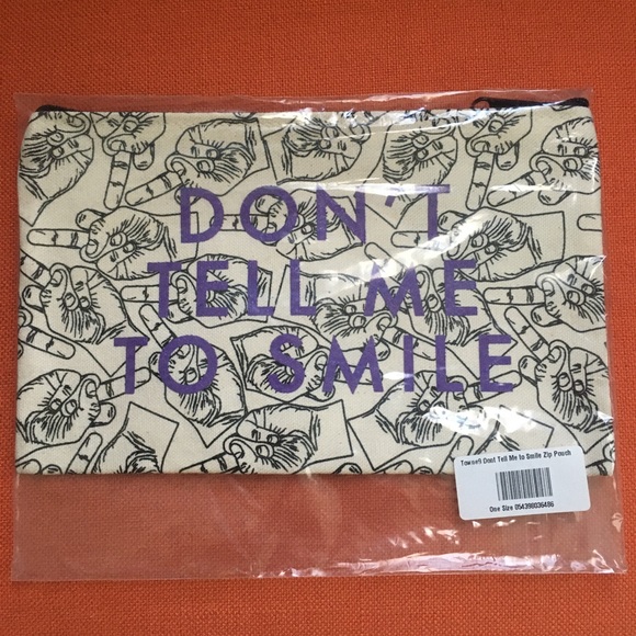 Don't Tell Me Smile Zip Pouch middle fingers Towne9 purple feminist bag NWT new - Picture 1 of 7